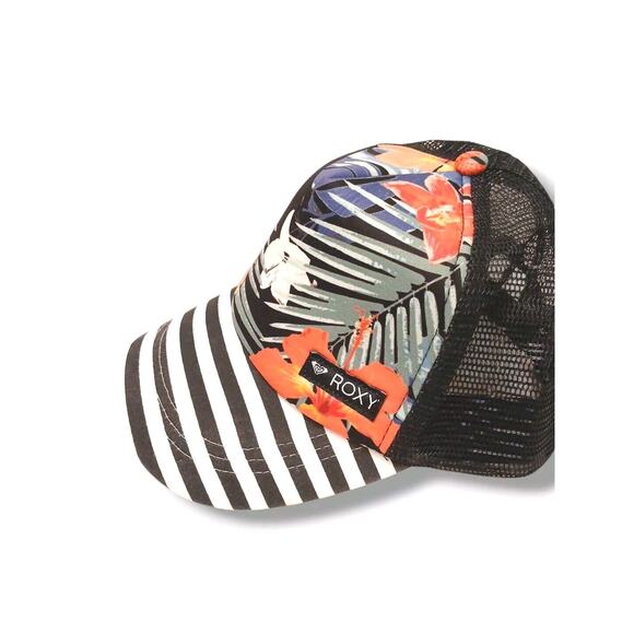 ROXY Trucker Cap Black Stripe Tropical Just Ok ULUWATU Jungle Collectible Island - Picture 5 of 7